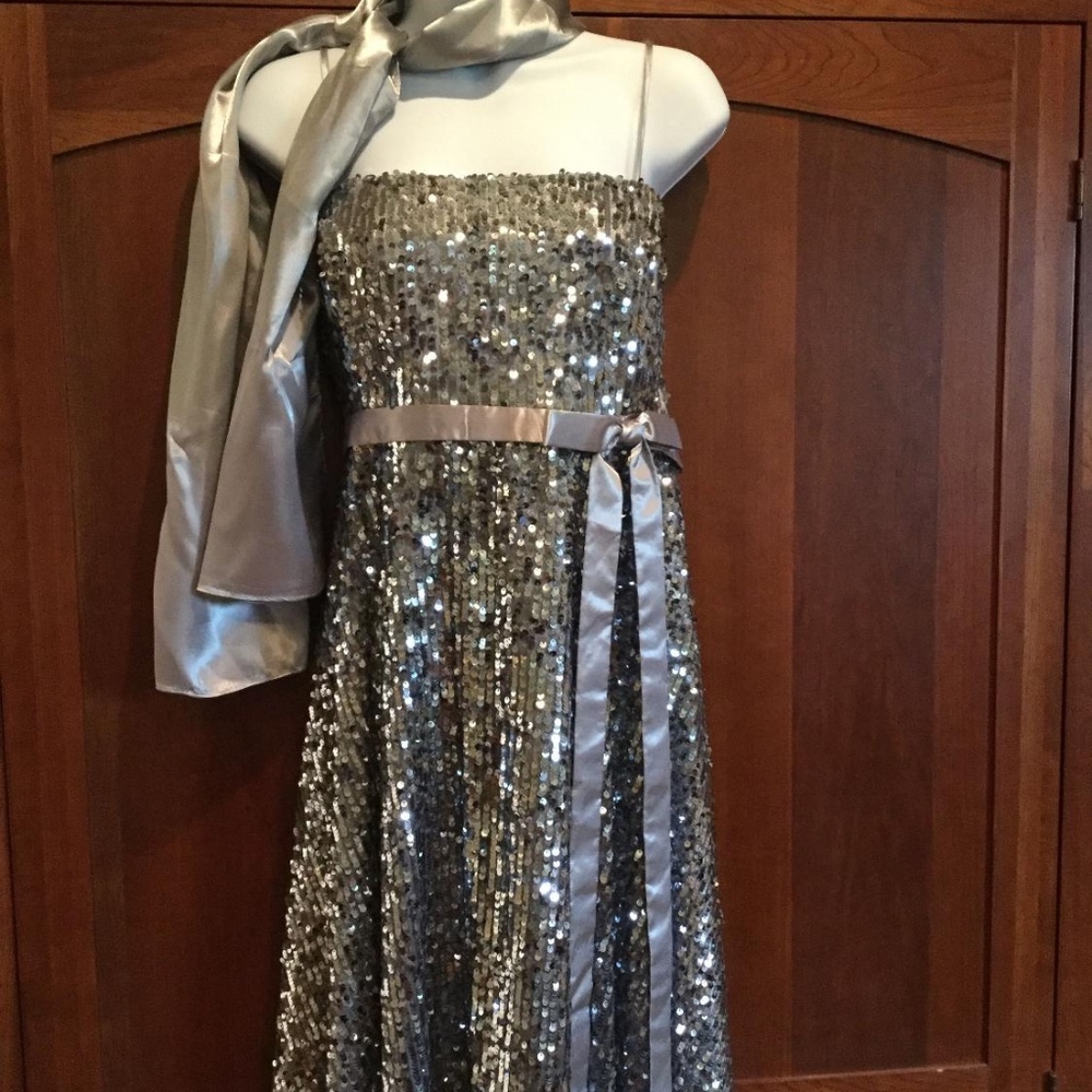 Strapless Silver Sequin Cocktail Dress